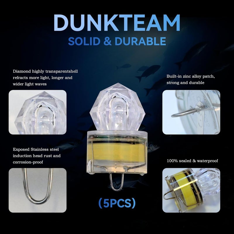 DunkTeam 5PCS Diamond Fishing Lamp,Deep Drop Fishing Light Flashing LED Fishing Lure,Underwater Flasher Lures,Water-Activated Fishing Flicker Attractant - Image 3